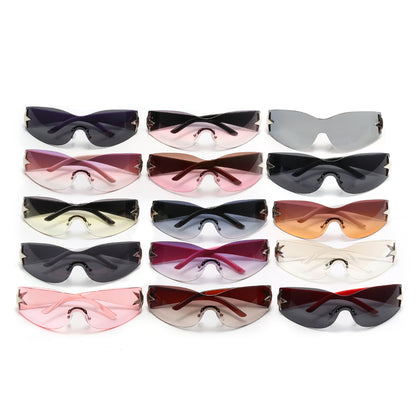 Oversized Rimless Wrap Around Shield Y2K Star Sunglasses