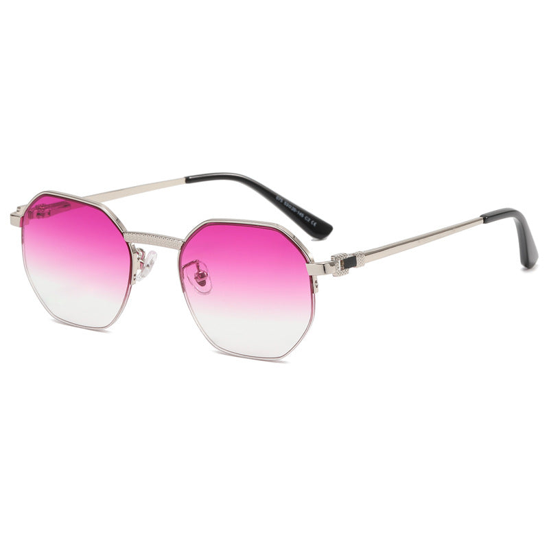 Retro Polygon Half Frame Metal Frame Vacation Beach UV400 Sunglasses