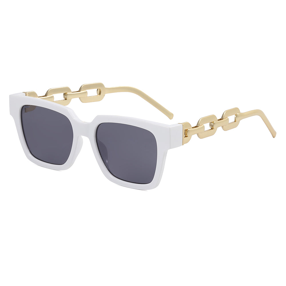 Square UV400 Metal Chain Temple Shades Sunglasses