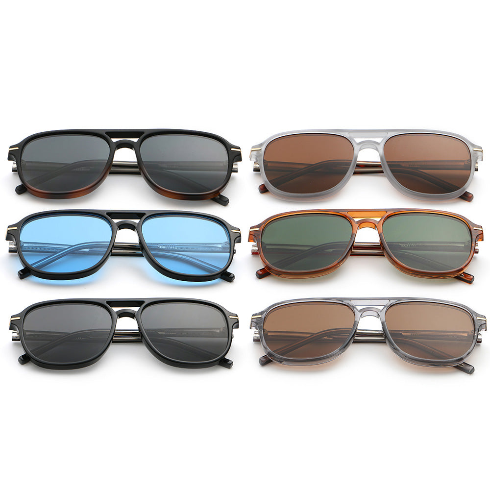 Trendy Square Flat Top Double Bridges Shades Sunglasses