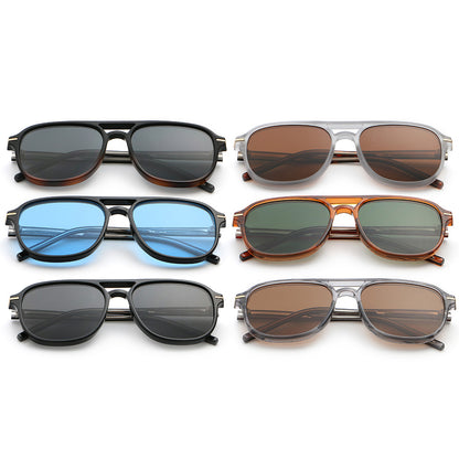 Trendy Square Flat Top Double Bridges Shades Sunglasses