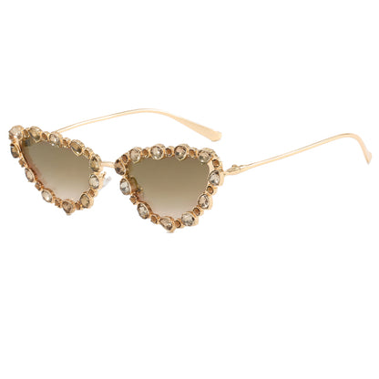 Luxury Diamond Bling Cat Eye Metal Sunglasses